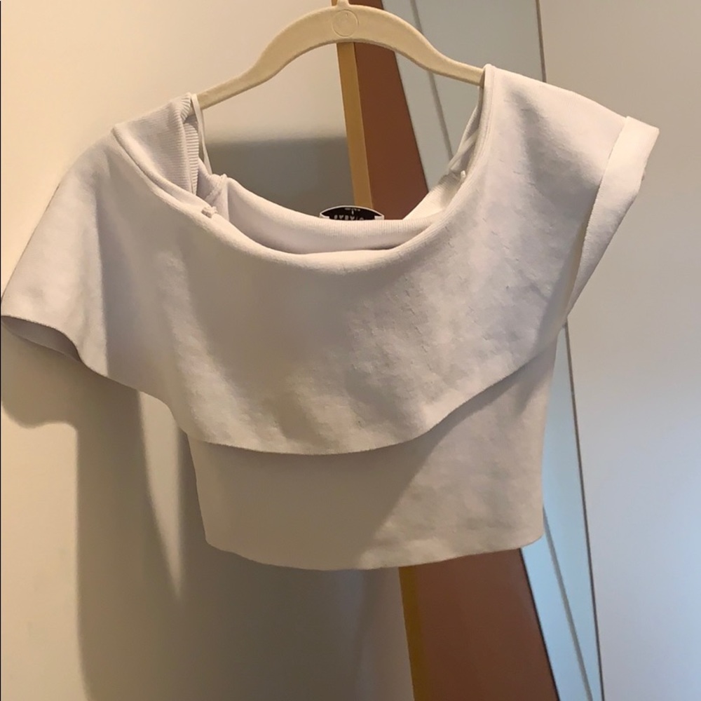 off the shoulder light blue top